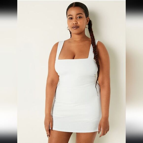 PINK VICTORIA'S SECRET RIB SQUARE NECK ACTIVE DRESS W POCKETS WHITE SIZE XXL - Picture 1 of 12